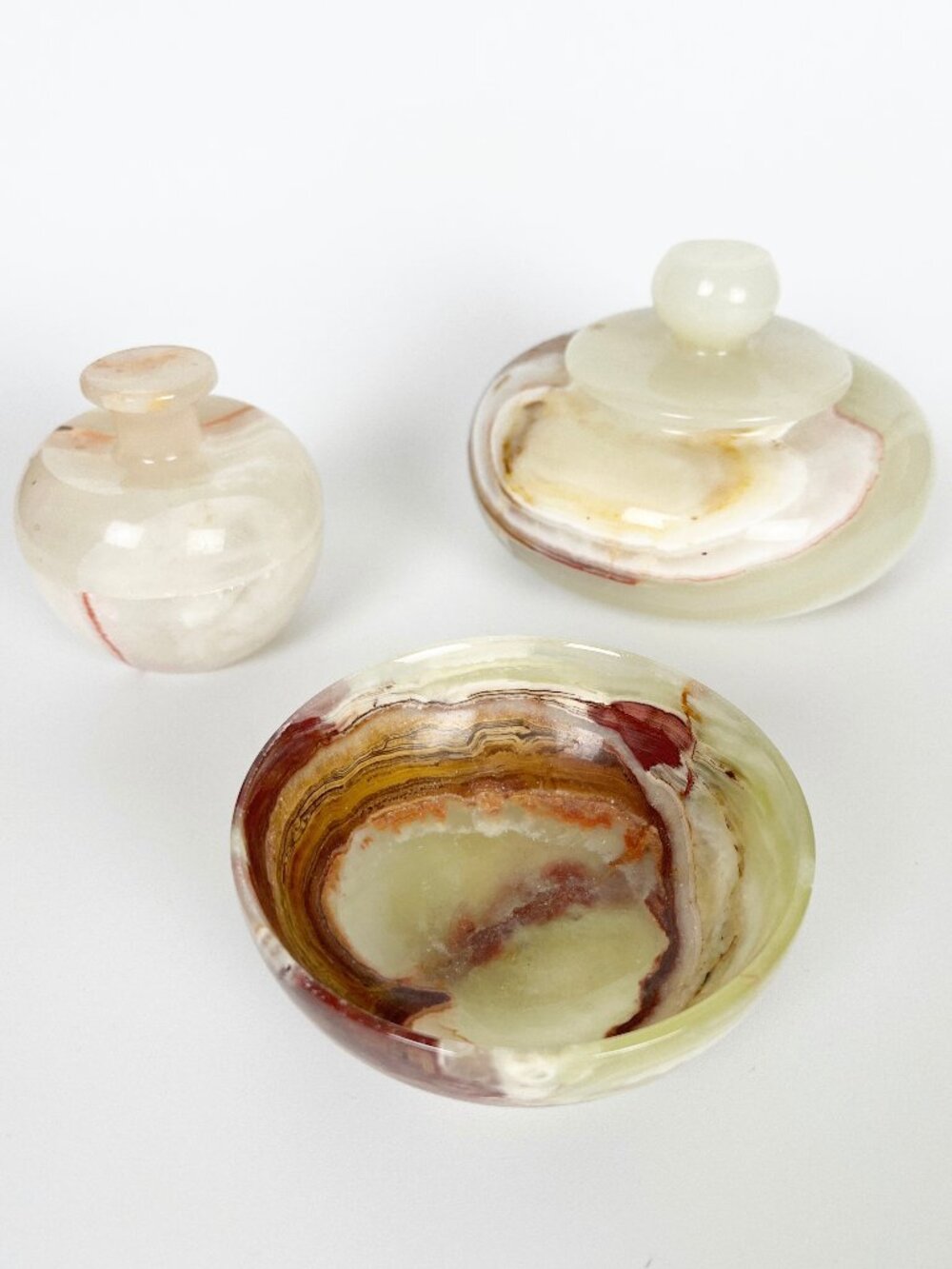 Vintage 1970s Onyx Stone Set Trinket Ring Dish Lidded Vanity Box Whimsical Decor